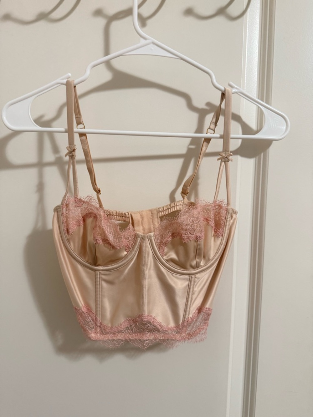 Victoria's Secret Satin Lace Bustier Crop Top in Blush/Tan